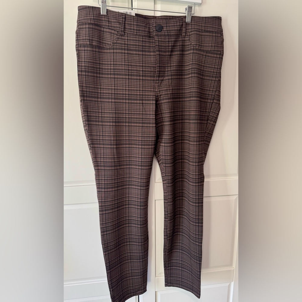 Seven7 Women’s 4 Way Pull On Ponte Legging Skinny Pants Black & Brown Plaid Sz18